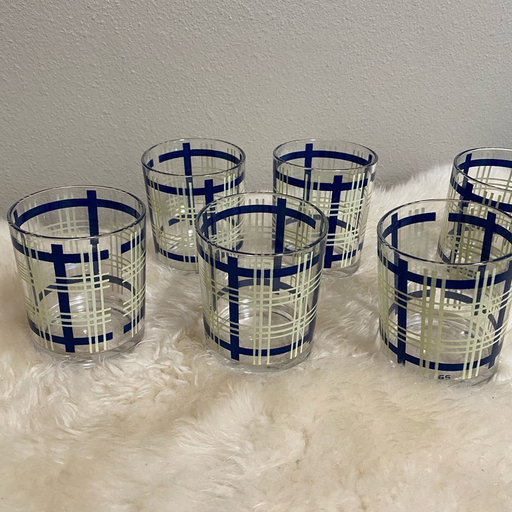 Vintage HJ Stotter 6 lucite cocktail tumblers plaid